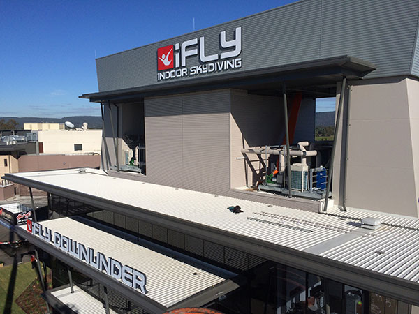 iFly building in Penrith showing metal roofing & cladding